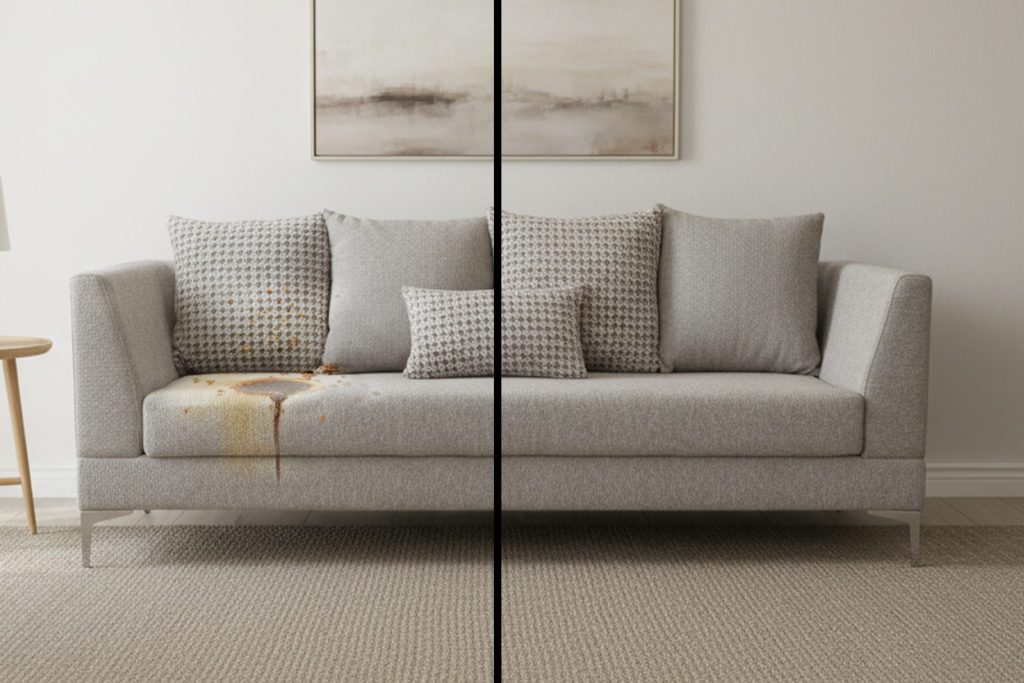 Divan avant et après nettoyage