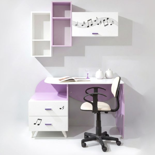 BUREAU+ETAGERES MURALE VIOLETTE