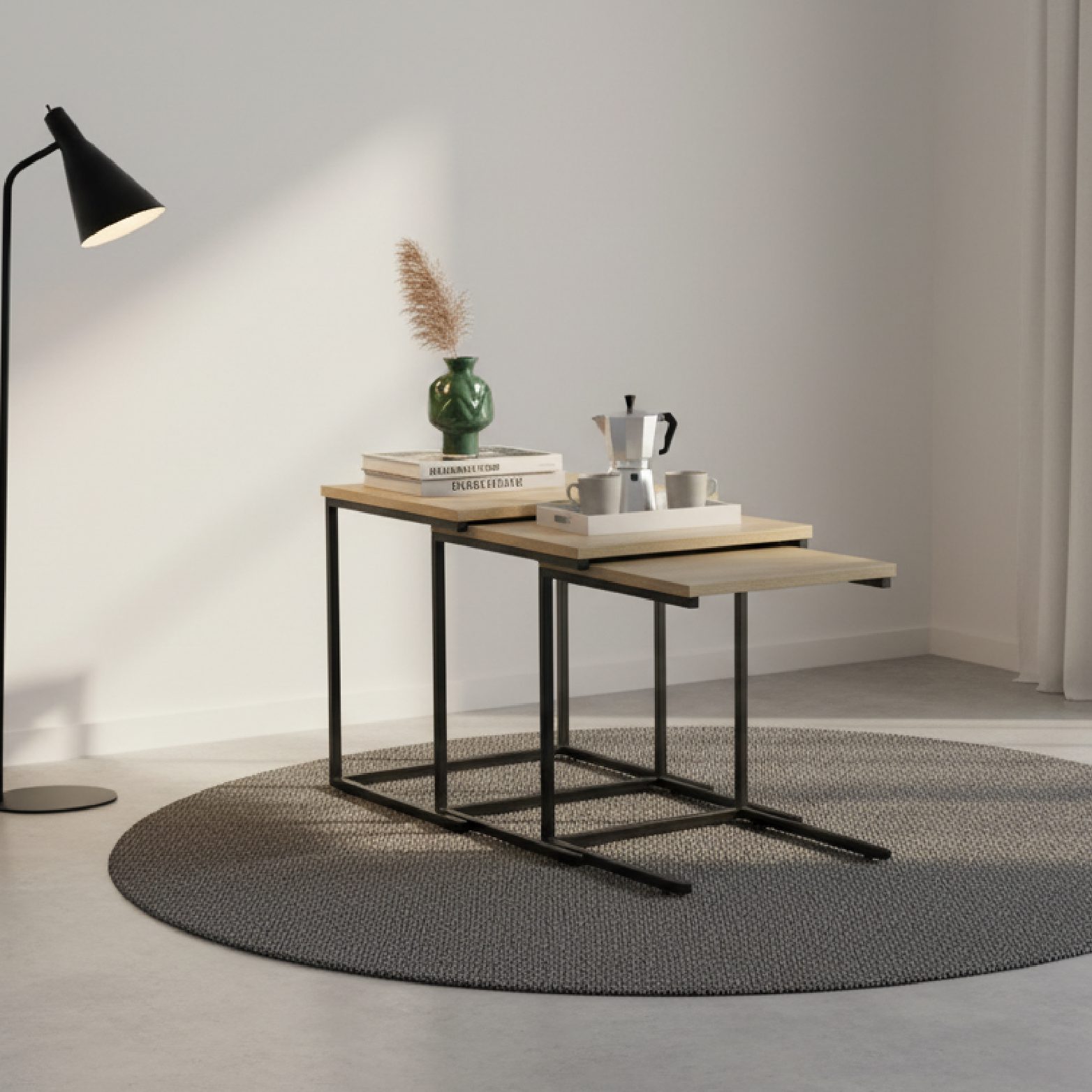 ENSEMBLE DE TROIS TABLES GIGOGNES CARRES