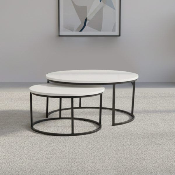 ENSEMBLE DE 2 TABLES BASSE PANAMA BLANC