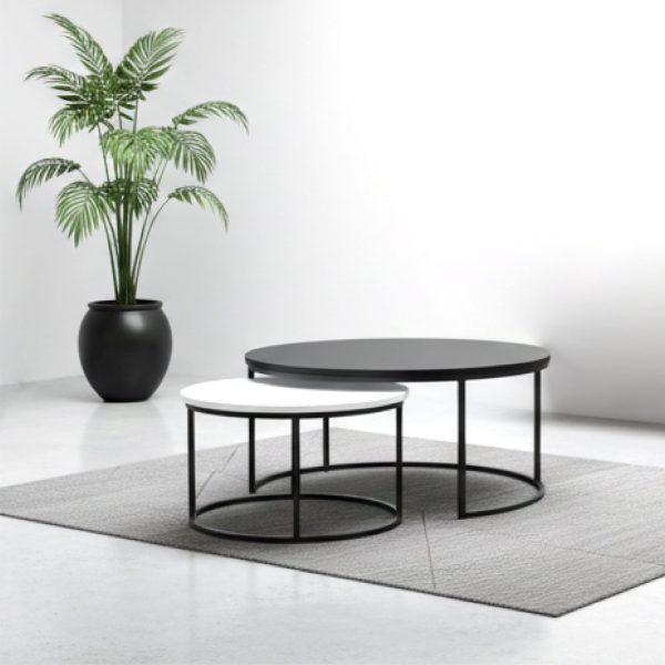 ENSEMBLE DE 2 TABLES BASSE PANAMA ( GM NOIR ET PM BLANC)