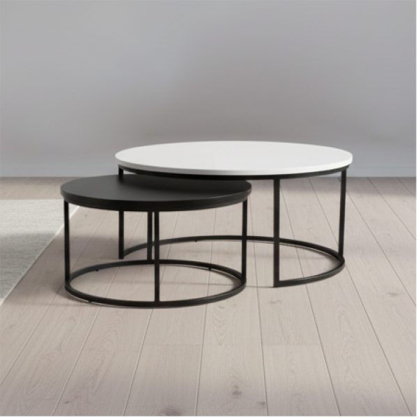 ENSEMBLE DE 2 TABLES BASSE PANAMA ( GM BLANC ET PM NOIR)