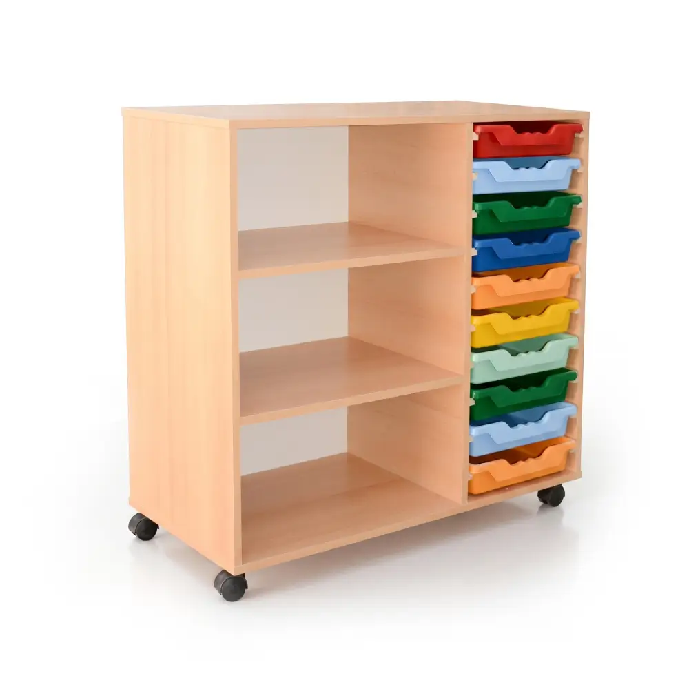 RANGEMENT A 10 BACS EN PLASTIQUE+2ETAGERES
