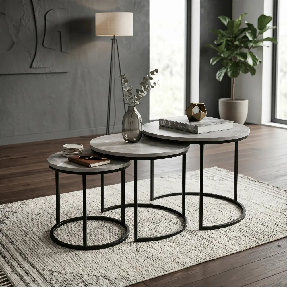 ENSEMBLE DE TROIS TABLES GIGOGNES RONDES – Image 2