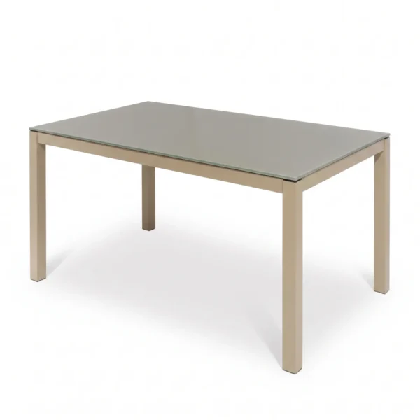 Table en verre 150 cm Serena – plateau taupe et socle grège