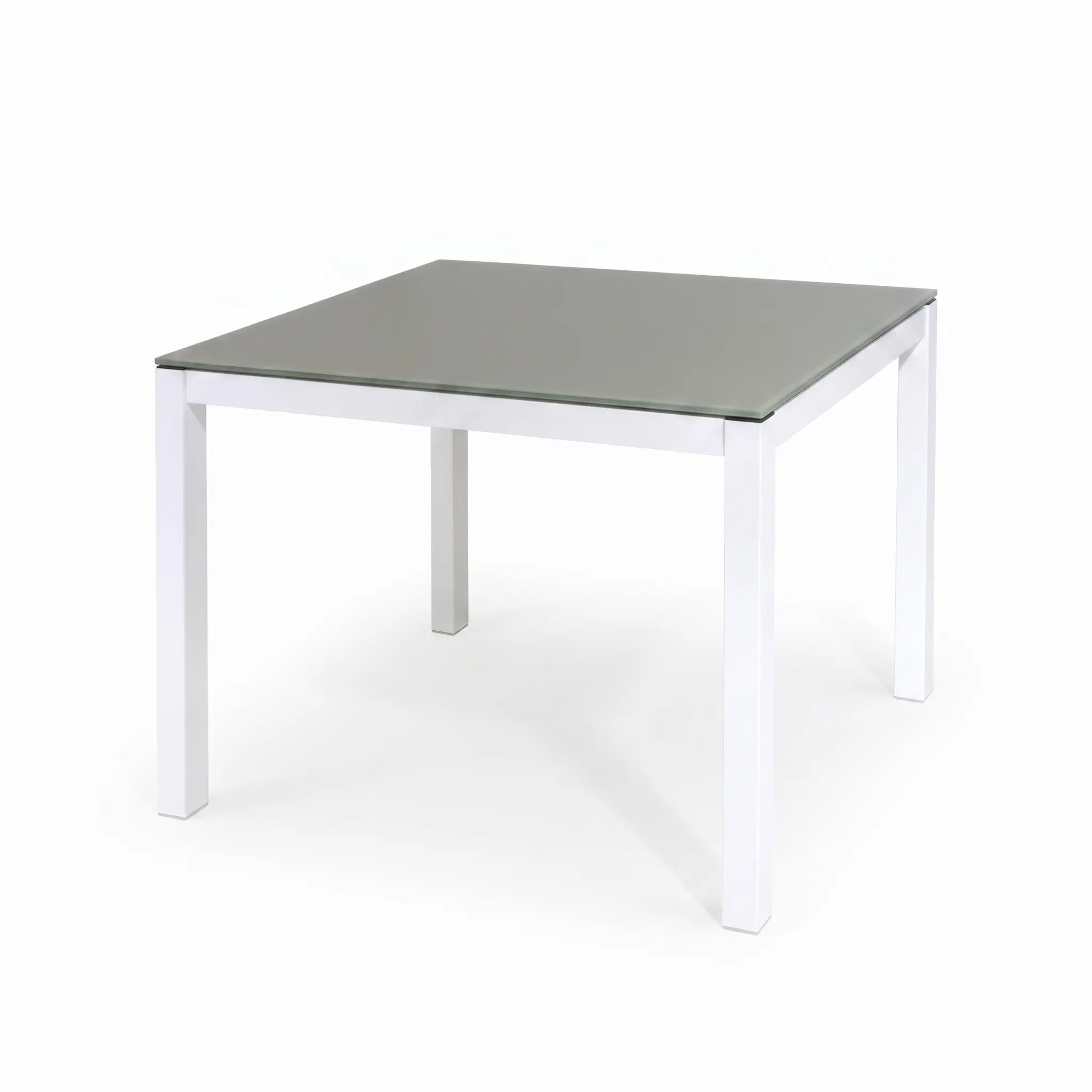 Table en verre 80 cm Serena – plateau taupe et socle grège