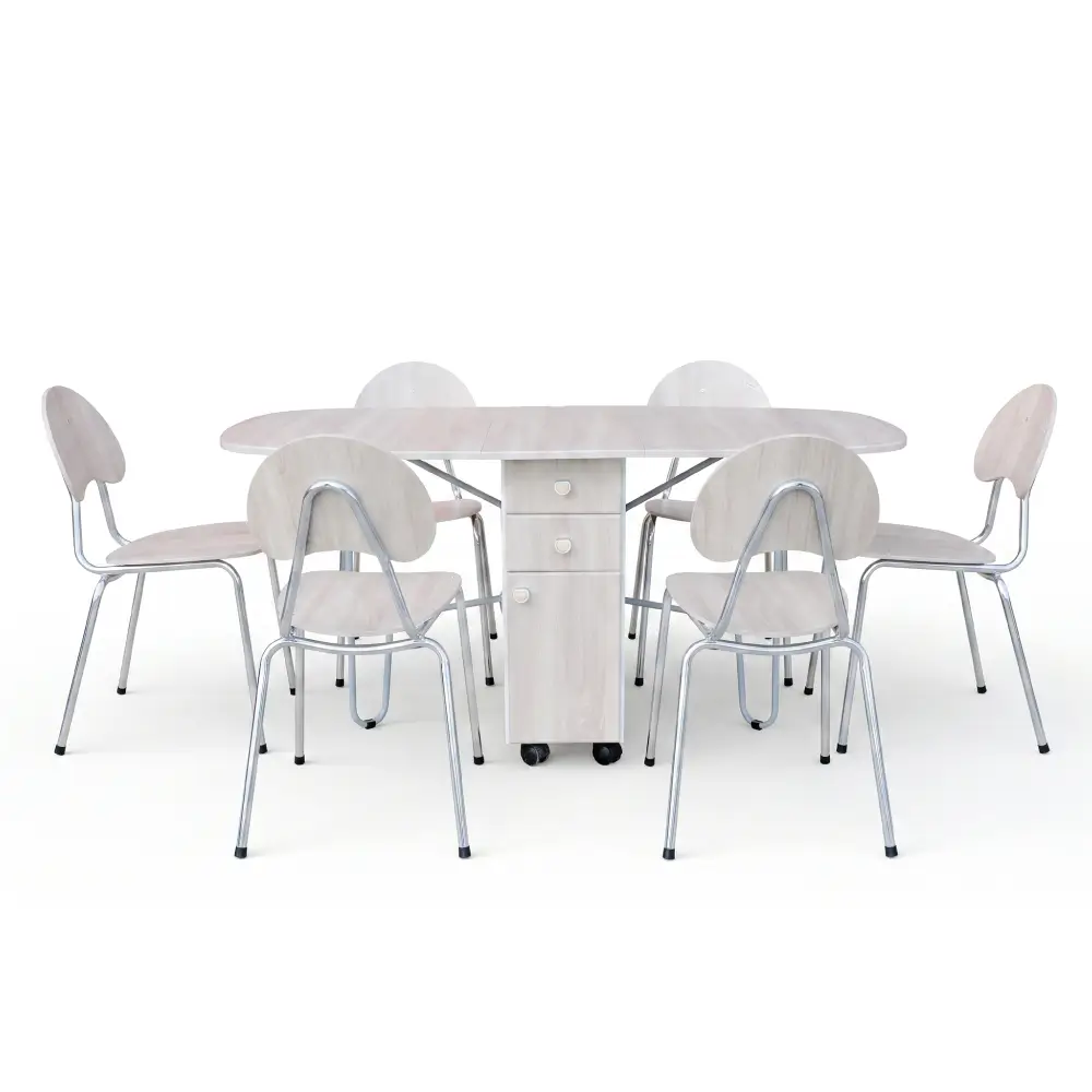 PACK TABLE A TIROIR PM + 6 CHAISES FAMILIA CHENE BRUT
